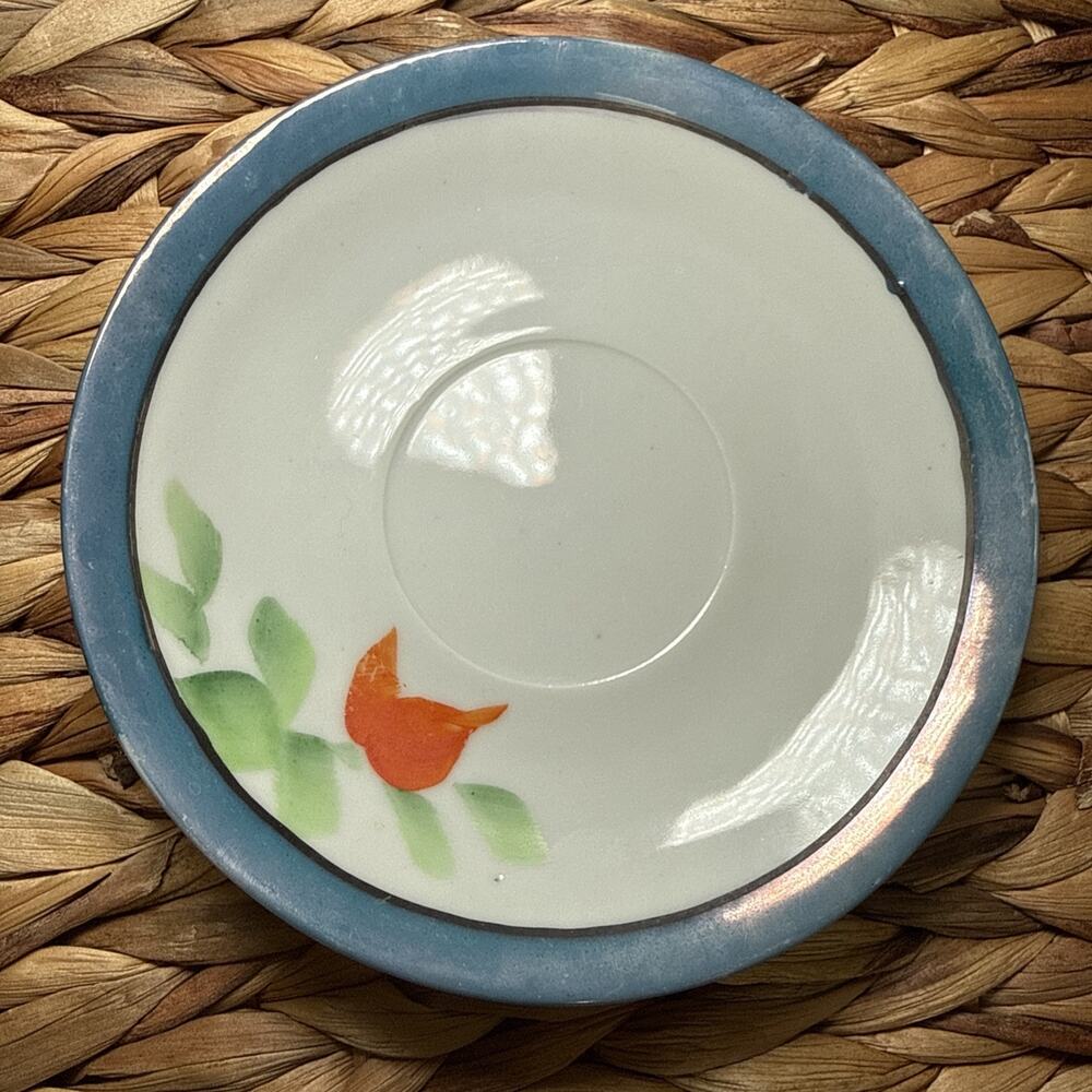 Japanese Lusterware Teacup & Saucer Set Handpainted Blue w/ Flowers Vintage - Picture 5 of 12